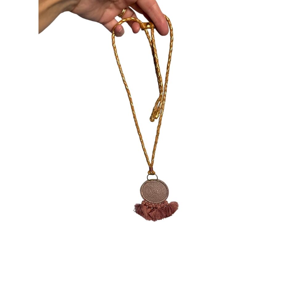 Adjustable Slide Round Woven Pendant with Fringe Pre-owned